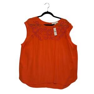 LOFT Eyelet Muscle Tee NWT Women's Sz XL Orange Floral Boho Lightweight Casual
